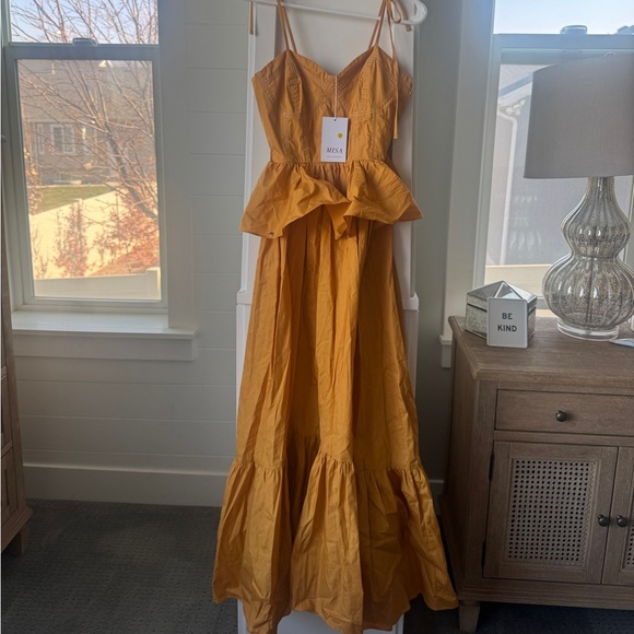 $480 MISA Los Angeles Rosie Bustier Peplum-Waist Poplin Maxi Dress - Picture 4 of 6